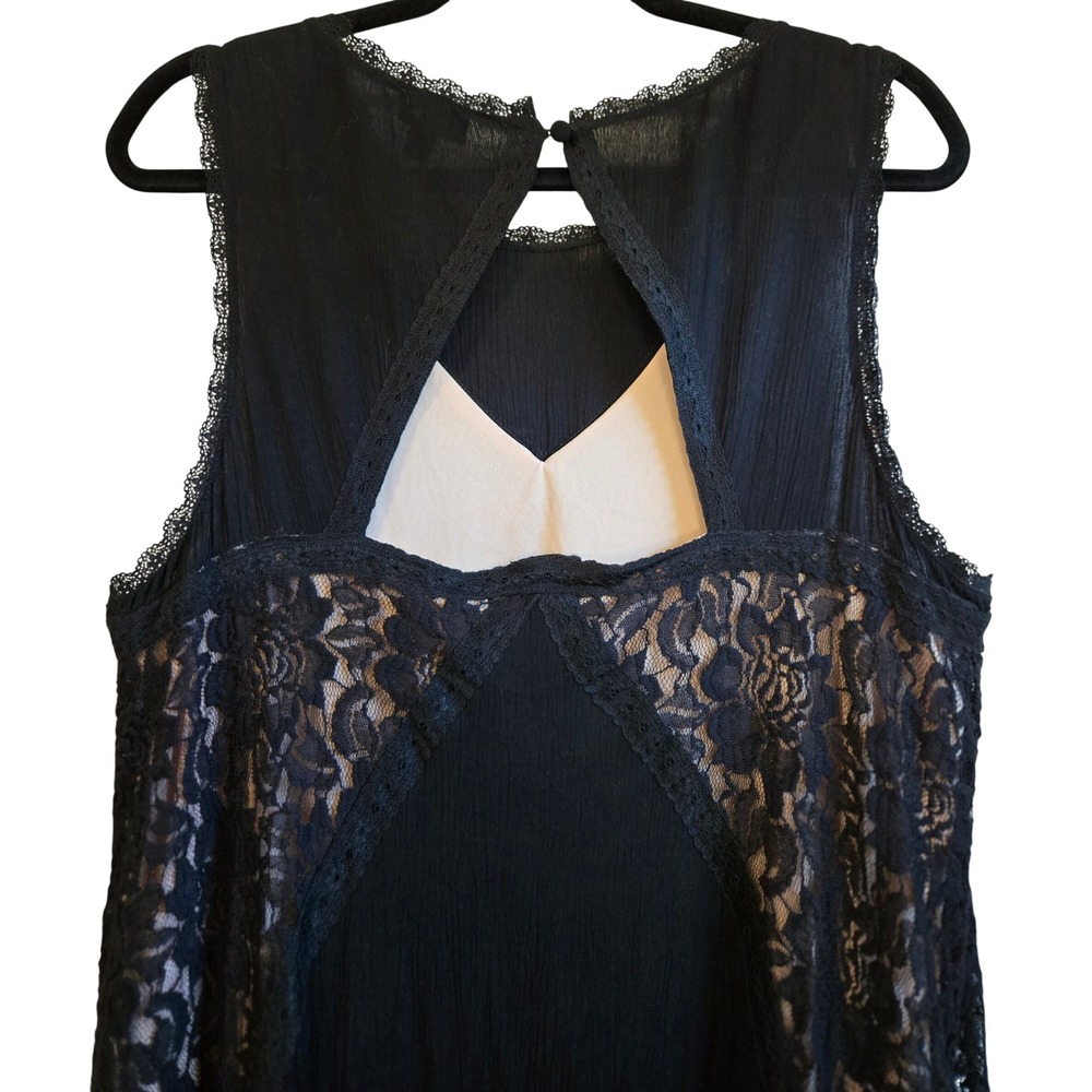 Torrid Whimsygoth Black Crinkle Gauze Lace Trapeze Dress Sleeveless Size 1, L/XL - Picture 10 of 14
